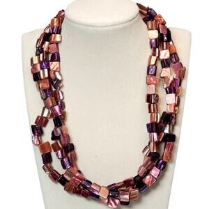 Triple Strand Purple Beaded Necklace 14" Unsigned Lobster Closure